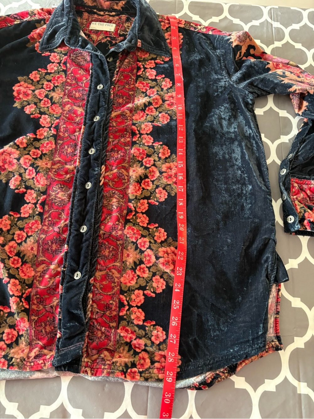 We The Free One Night Velvet Top Black Velvet Button-Down with Red Floral Print - Picture 7 of 10
